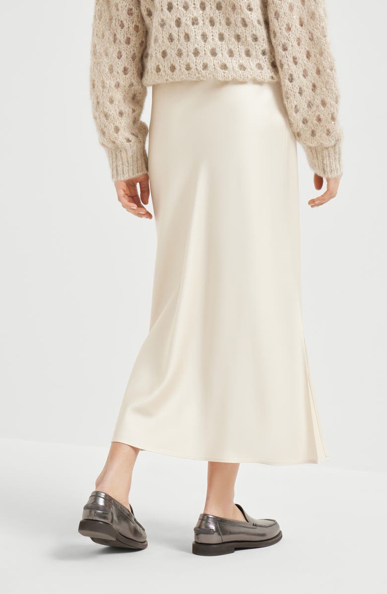 Brunello Cucinelli Satin cady fluid pencil skirt, Alternate, color, Beige Silk