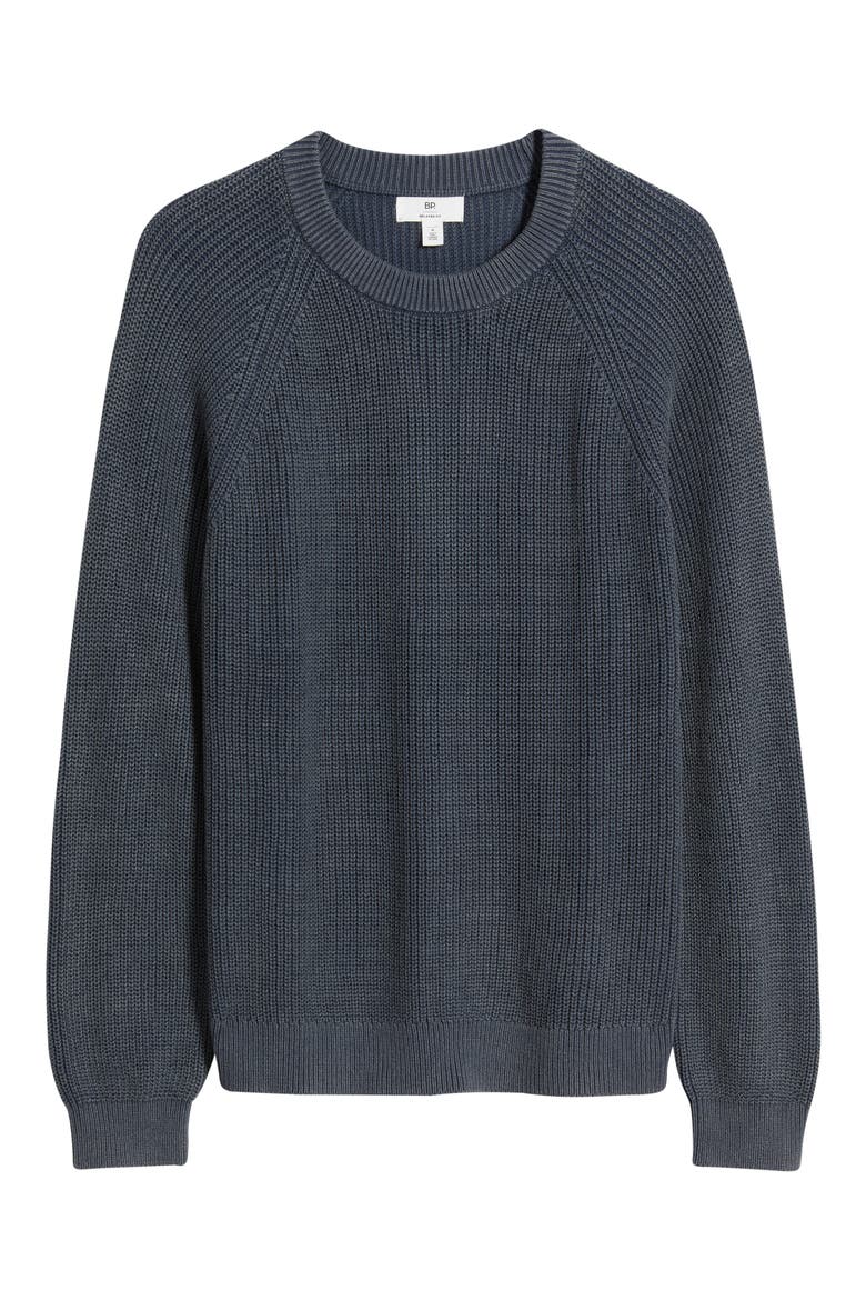 Heavyweight Ribbed Cotton Crewneck Sweater, Alternate, color, NAVY IRIS