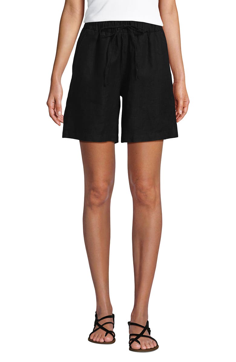 Lands' End Linen High Rise Pull On 7" Shorts, Main, color, Black