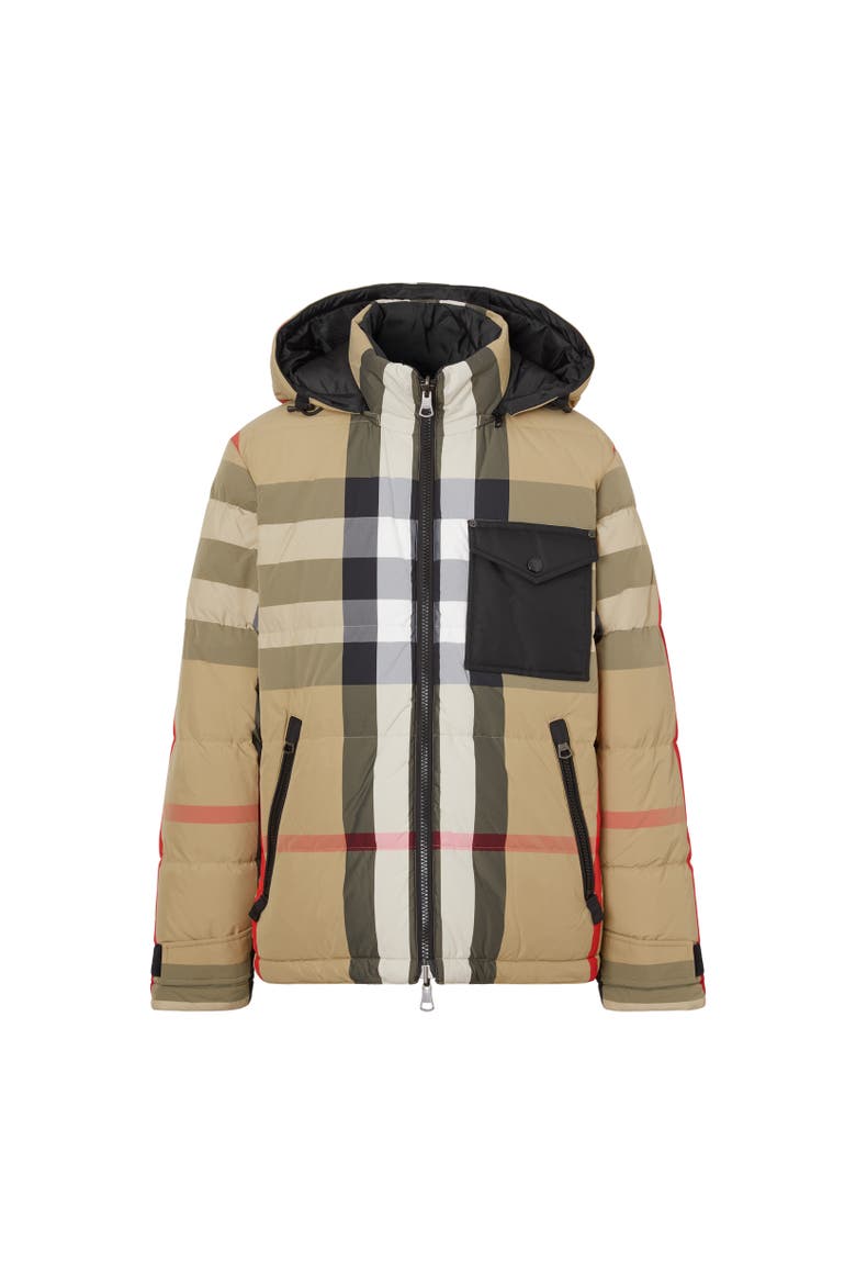 Reversible Check Nylon Puffer Jacket, Alternate, color, Archive beige/black