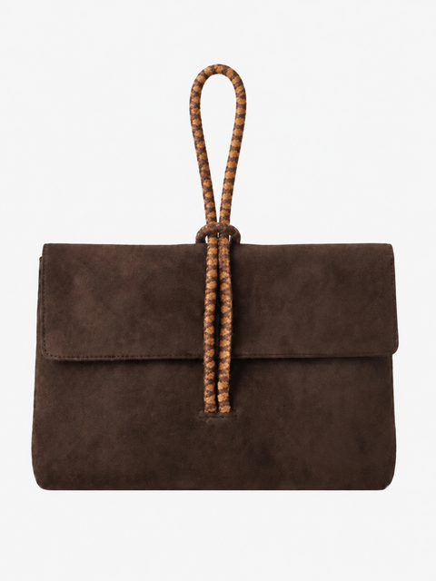 Marissa Suede Leather Top Handle Handbag with Suzani Knot Handle