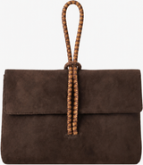 Mine Bilgi Marissa Suede Leather Top Handle Handbag with Suzani Knot Handle