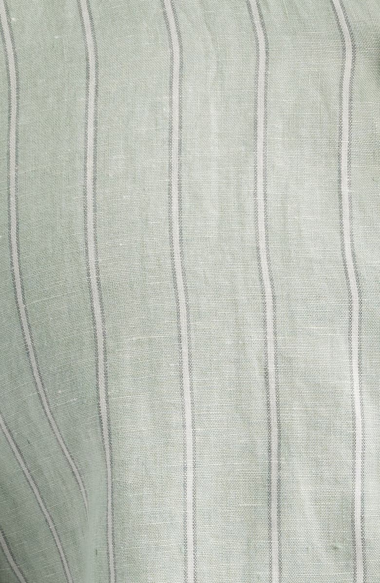 Nordstrom Stripe Short Sleeve Linen Button-Up Shirt, Alternate, color, Green Band Stripe