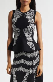 Ulla Johnson Vanna Floral Jacquard Peplum Tank
