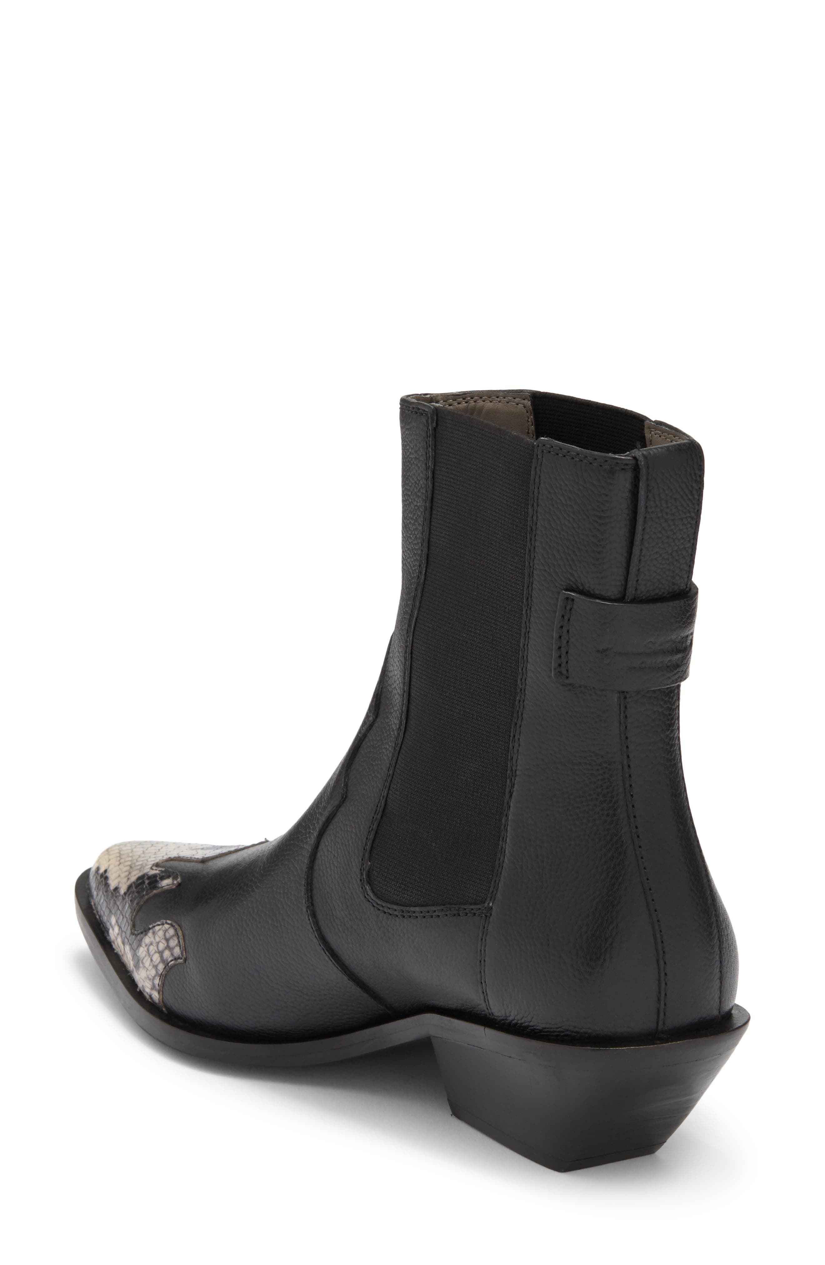 Fleur Snake Embossed Pointed Toe Bootie, Alternate, color, BLACK/ WHITE SNAKE
