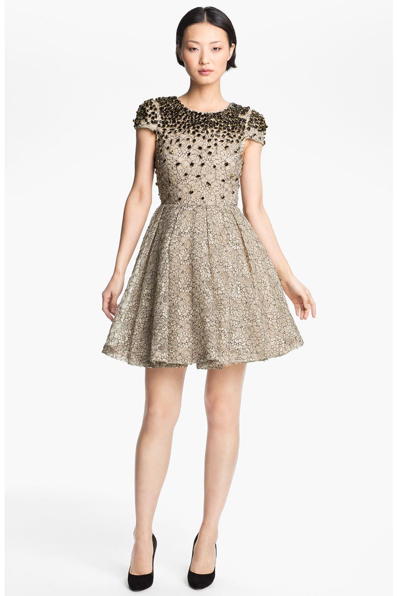 'Aubree' Embellished Dress, Main, color, BEIGE/ NUDE