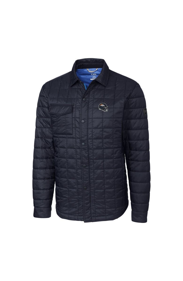 Cutter & Buck Men's Cutter & Buck  Navy Denver Broncos Helmet Rainier PrimaLoft Eco Insulated Quilted Button-Up Shacket, Alternate, color, 