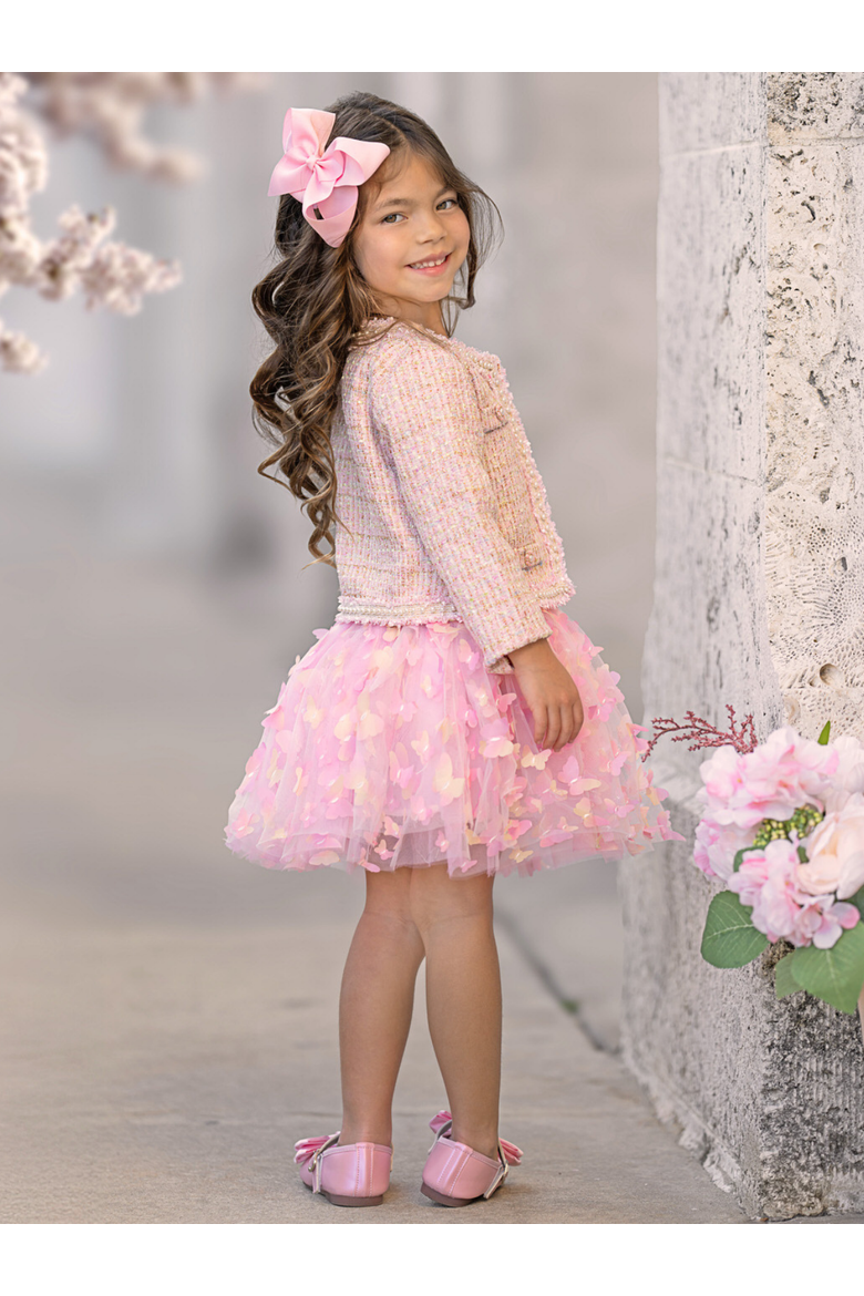 Girls  Sparkle Tweed Jacket & Butterfly Tutu Skirt Set, Alternate, color, Pink