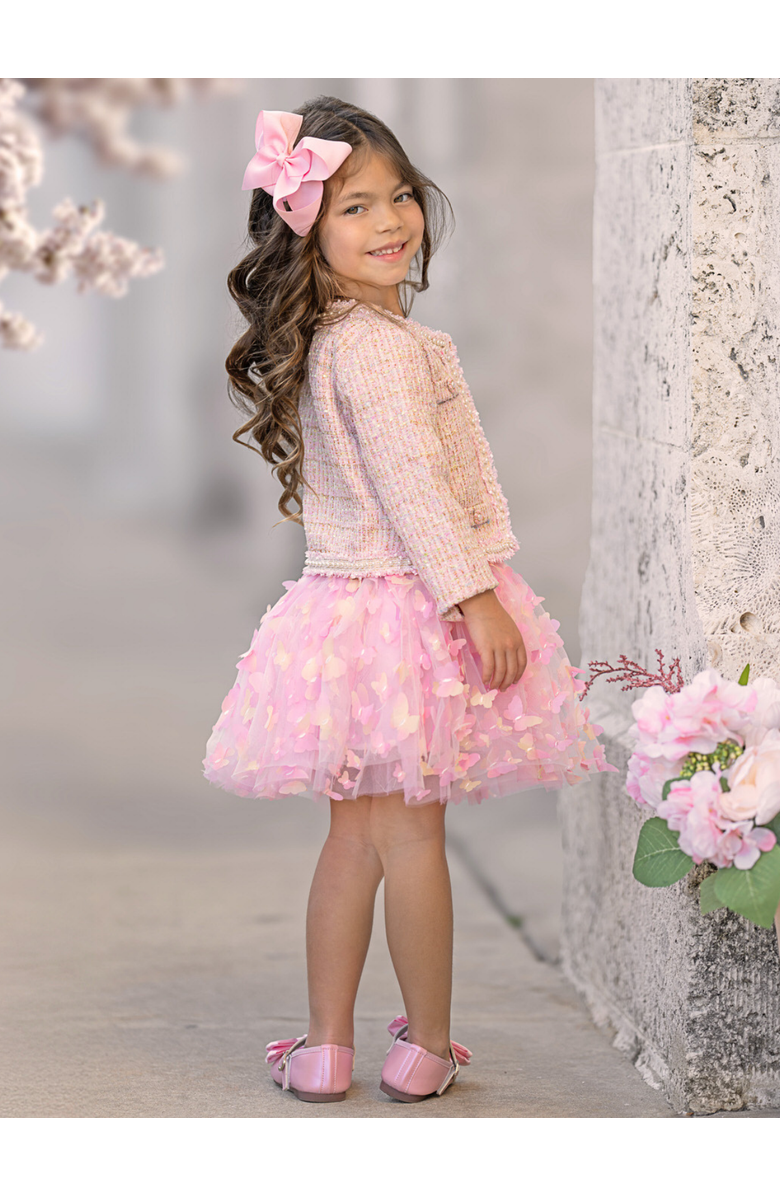 Mia Belle Girls Girls  Sparkle Tweed Jacket & Butterfly Tutu Skirt Set, Alternate, color, Pink