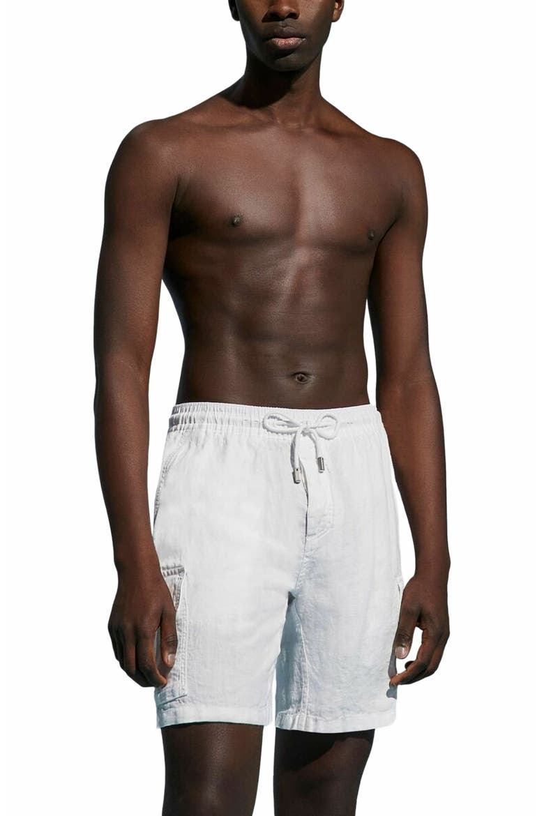 Men's Linen Bermuda Cargo Pockets Shorts, Alternate, color, BLANC