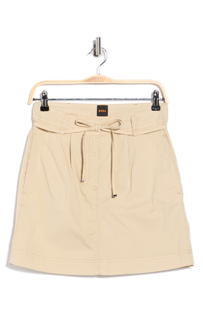 BOSS Orange Varachute Belted Stretch Cotton Miniskirt, Main, color, Open Beige