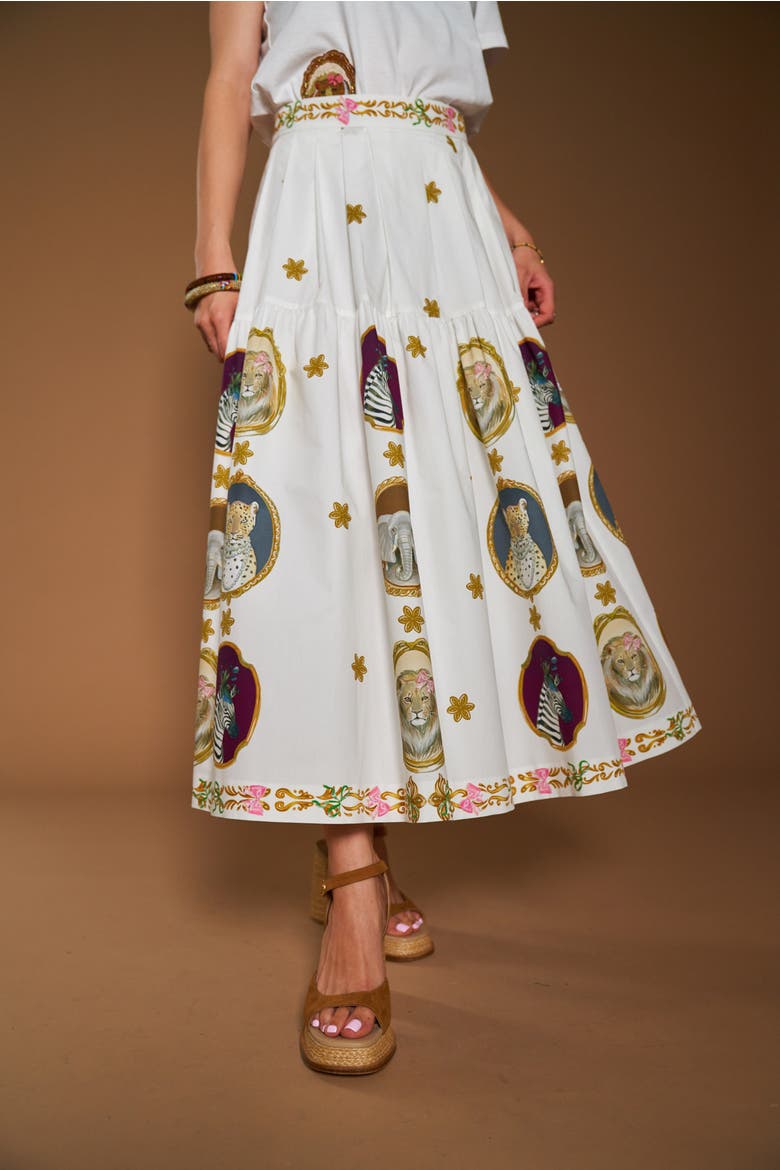Printed Cotton Skirt With Pockets, Alternate, color, White / Multicolour