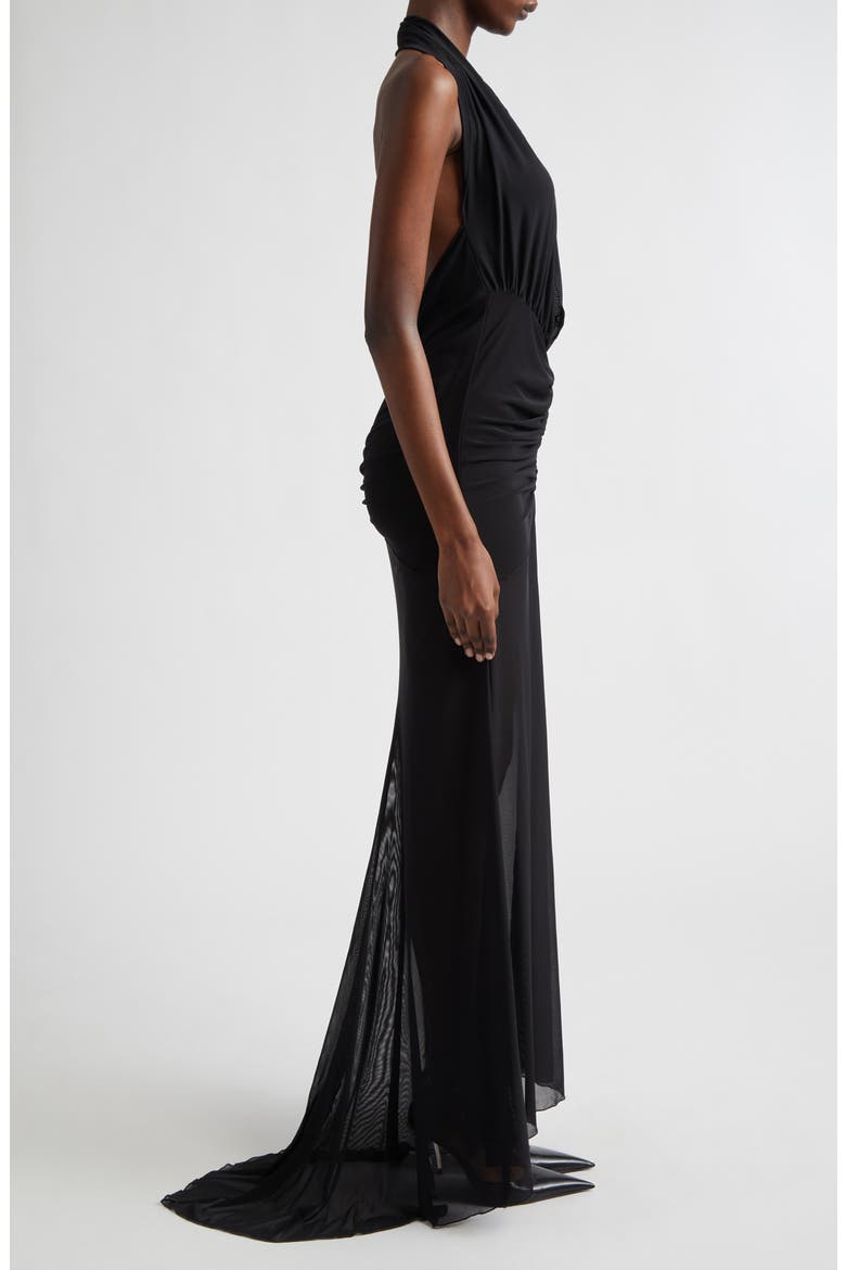 Stretch Mesh Halter Dress, Alternate, color, BLACK