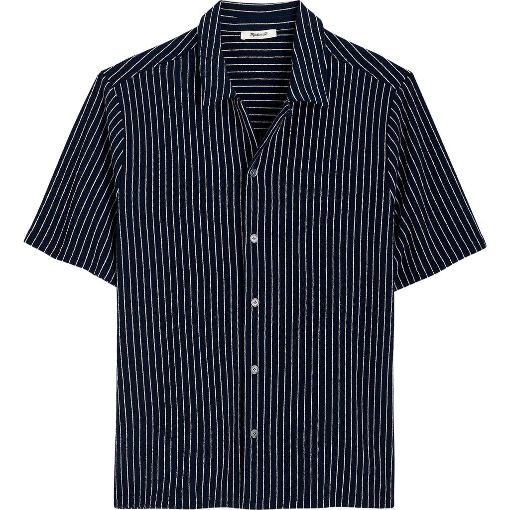 Madewell Textured Stripe Short Sleeve Shirt In Deep Indigo