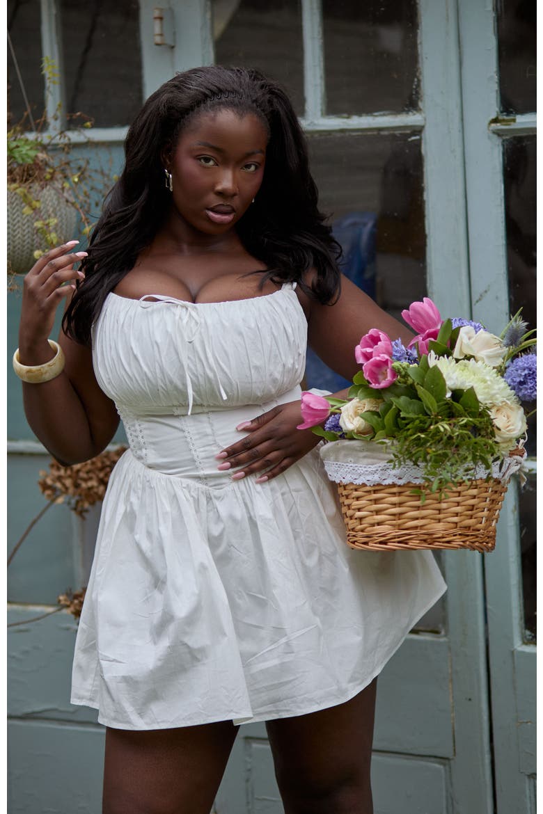 Camille Fuller Bust Cotton Mini Corset Dress, Alternate, color, White