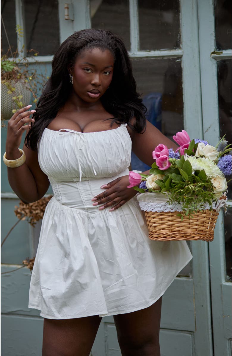 Taideux Camille Fuller Bust Cotton Mini Corset Dress, Alternate, color, White