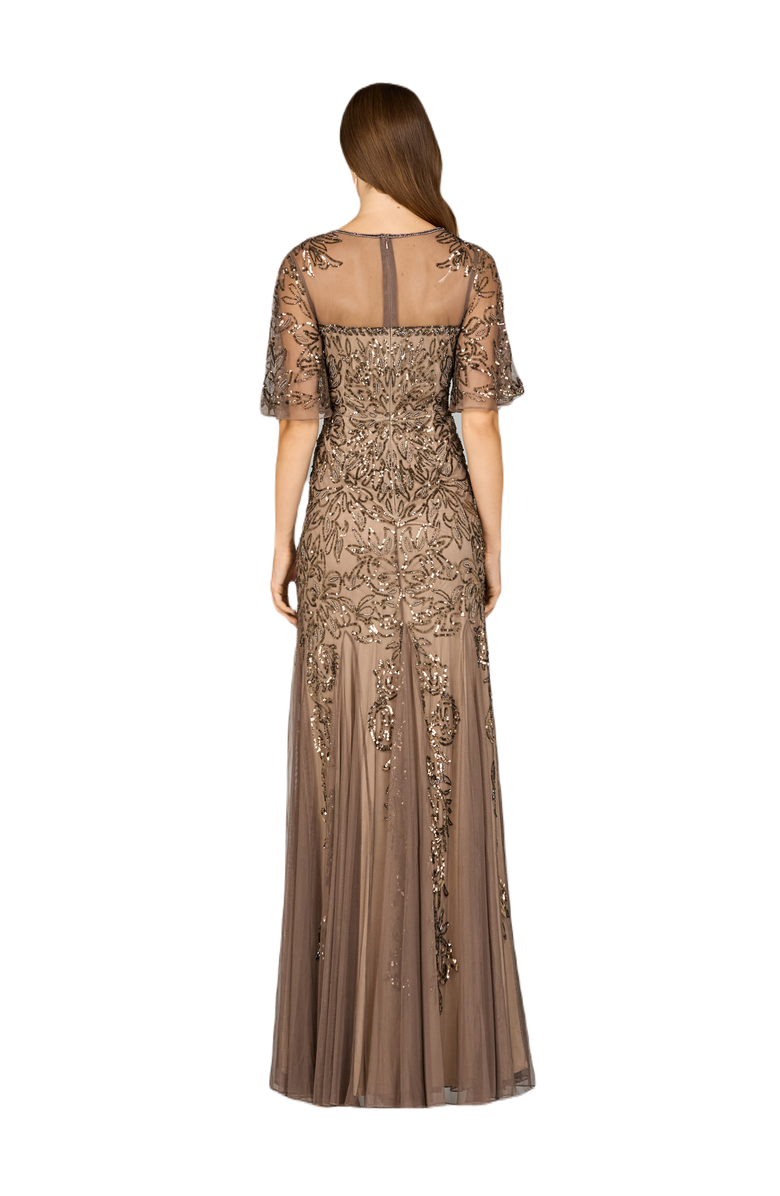 LARA New York Short Sleeve Sheath Beaded Gown, Alternate, color, Bronze