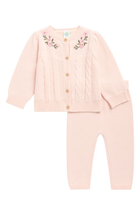 Floral Embroidered Cable Stitch Sweater & Leggings Set (Baby)