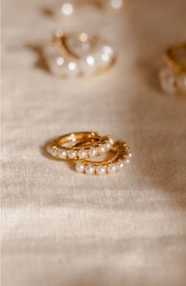 MADE BY MARY Pearl Huggie Hoop Earrings, Alternate, color, Gold Vermeil