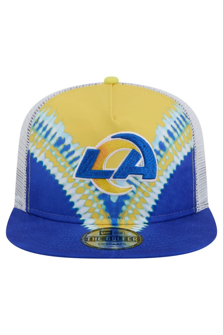 Men's New Era Gold/Royal Los Angeles Rams Throwback Dye Golfer Snapback Hat, Alternate, color, Gold