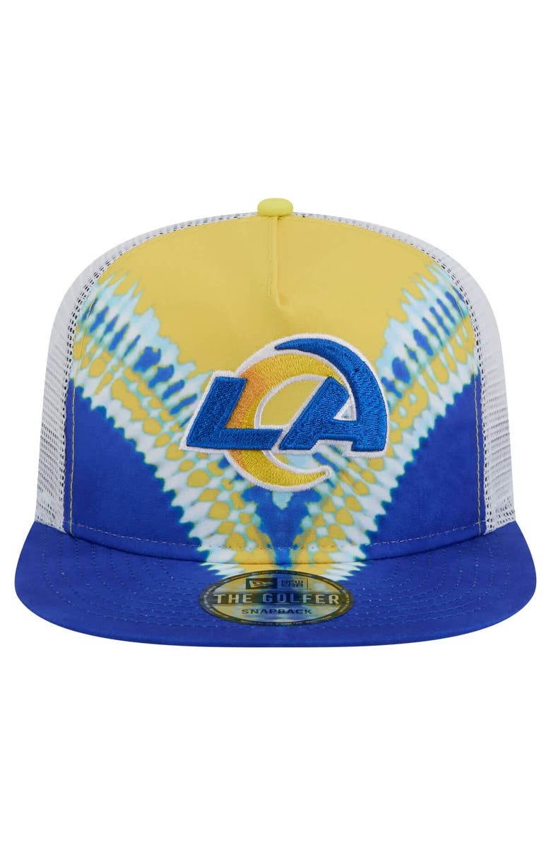 New Era Men's New Era Gold/Royal Los Angeles Rams Throwback Dye Golfer Snapback Hat, Alternate, color, Gold