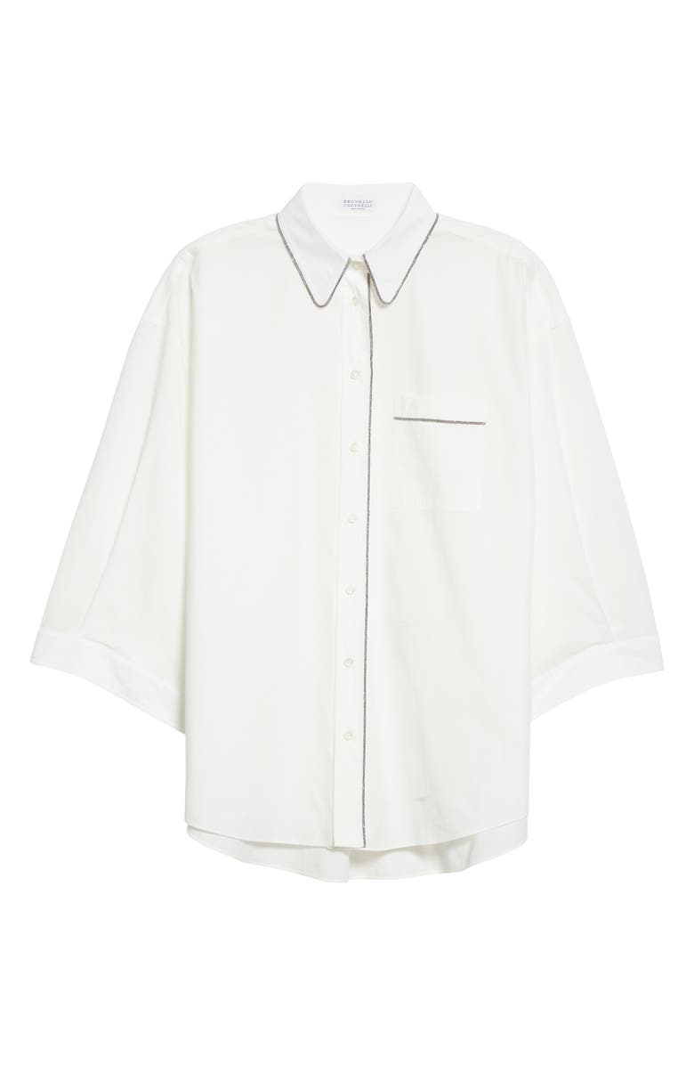Brunello Cucinelli Embellished Trim Cotton Button-Up Blouse, Alternate, color,