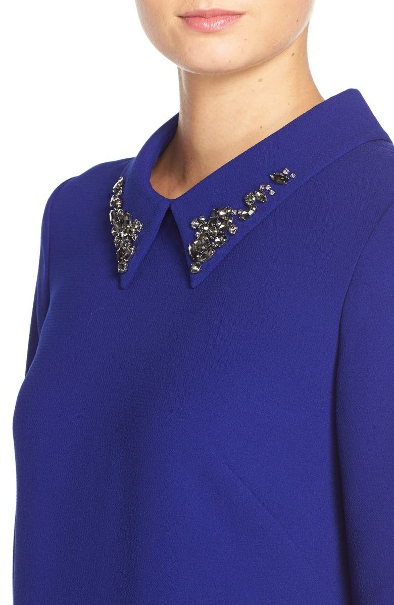 Vince Camuto Embellished Collar Crepe Shift Dress, Alternate, color, 