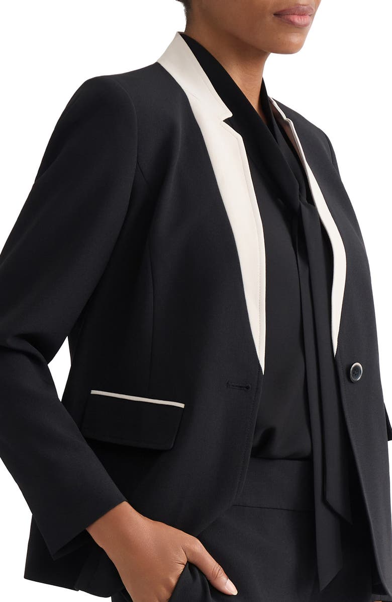 KASPER Colorblock Stretch Crepe Jacket, Alternate, color, Black/ Parchement