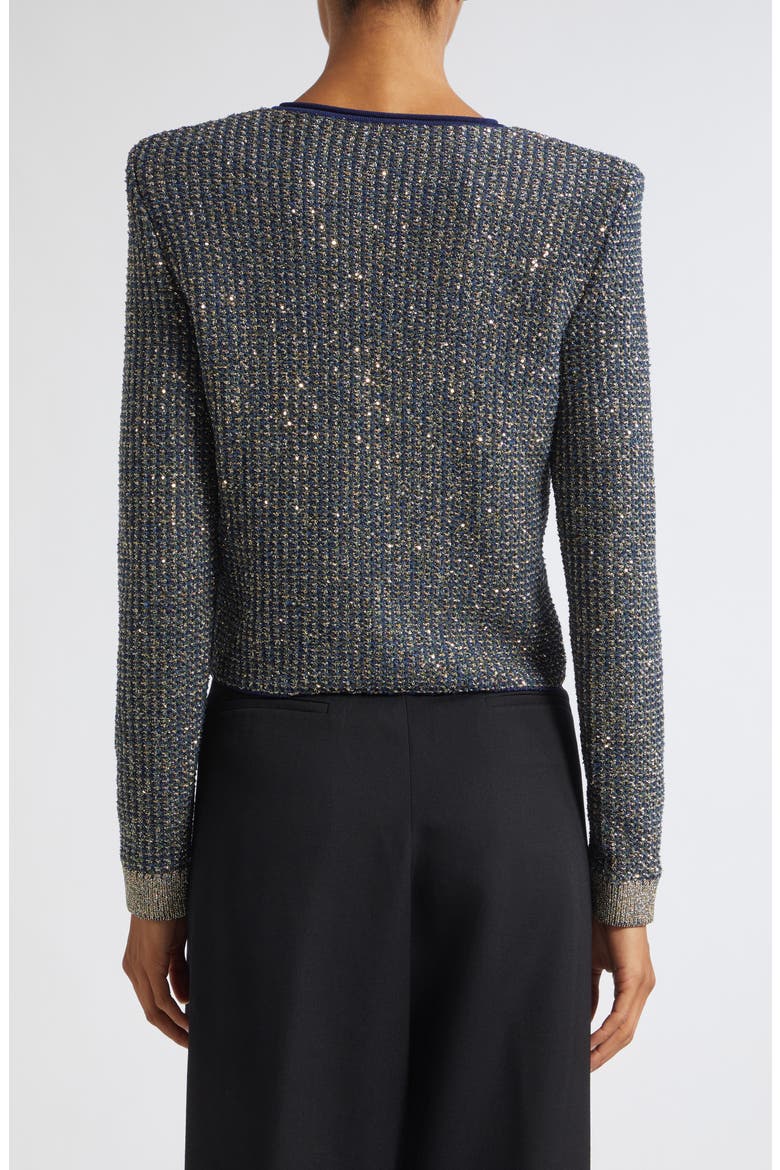 Glitter Fringe Tweed Cardigan, Alternate, color, SQH NAVY/ MULTI