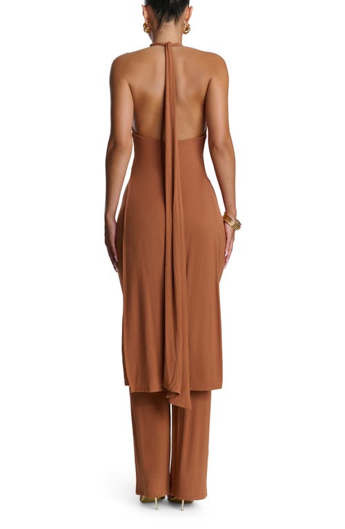 Naked Wardrobe Longline Halter Tunic In Brown