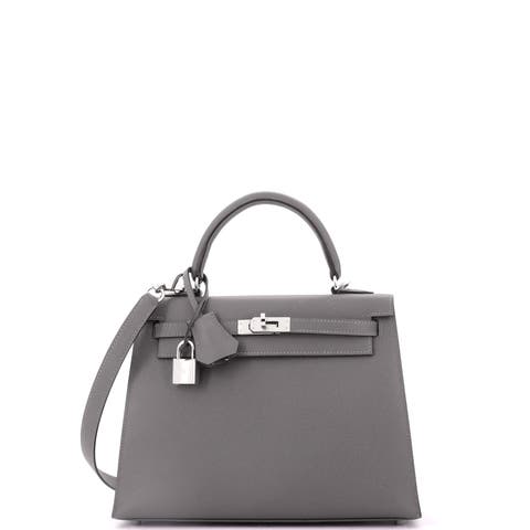 Kelly Handbag Grey Epsom with Palladium Hardware 25