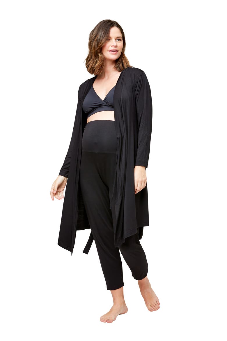Second Skin Maternity & Nursing Wrap Robe, Alternate, color, BLACK