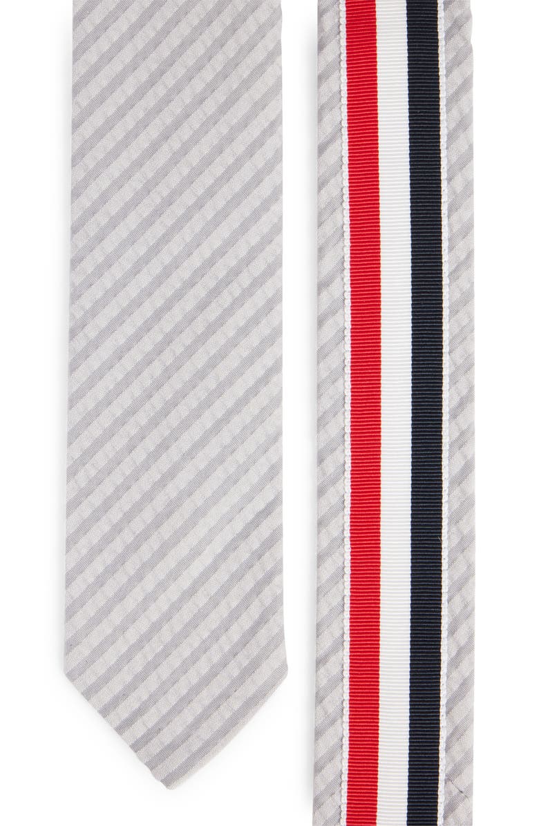 Thom Browne Cotton Seersucker Tie, Alternate, color, Light Grey