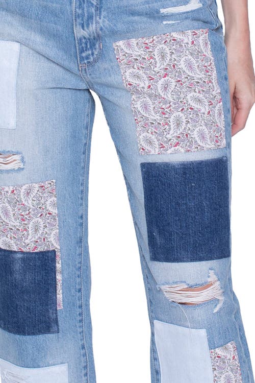 Blue Revival Paisley Patchwork Straight Leg Jeans In Blue