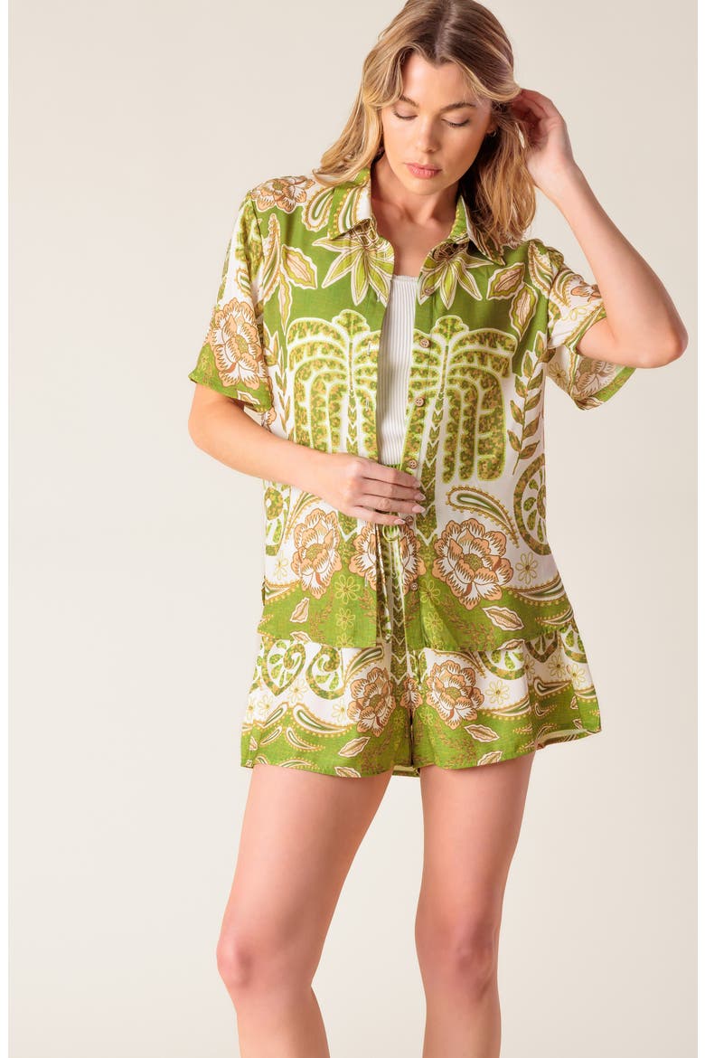 Floral Paisley Short Sleeve Button-Up Shirt, Alternate, color, IVORY/ GREEN