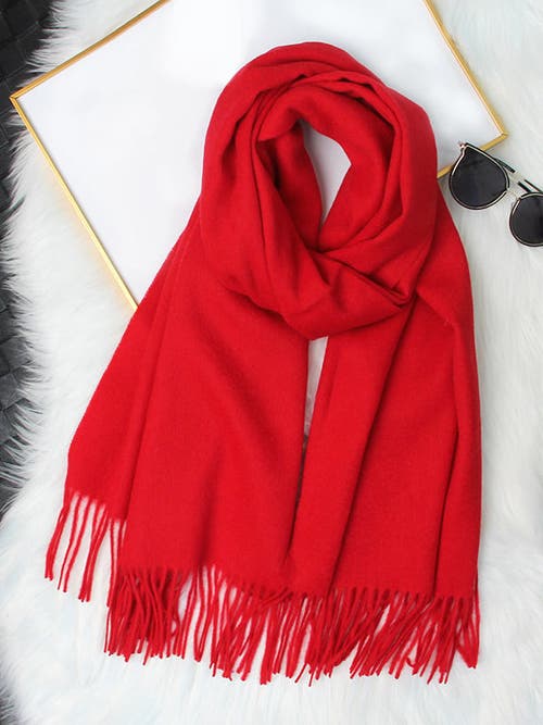 Silksilky Pure Wool Scarf Shawl In Red