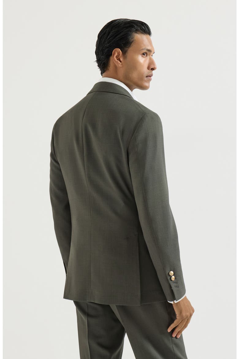 Virgin wool canvas one-and-a-half breasted deconstructed blazer with metal buttons, Alternate, color, Forest Green