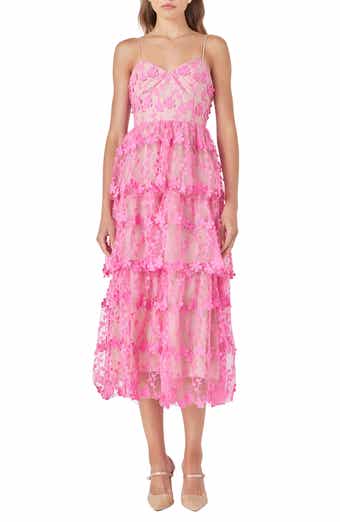 Endless Rose Floral Embroidered Tiered Lace Midi Dress