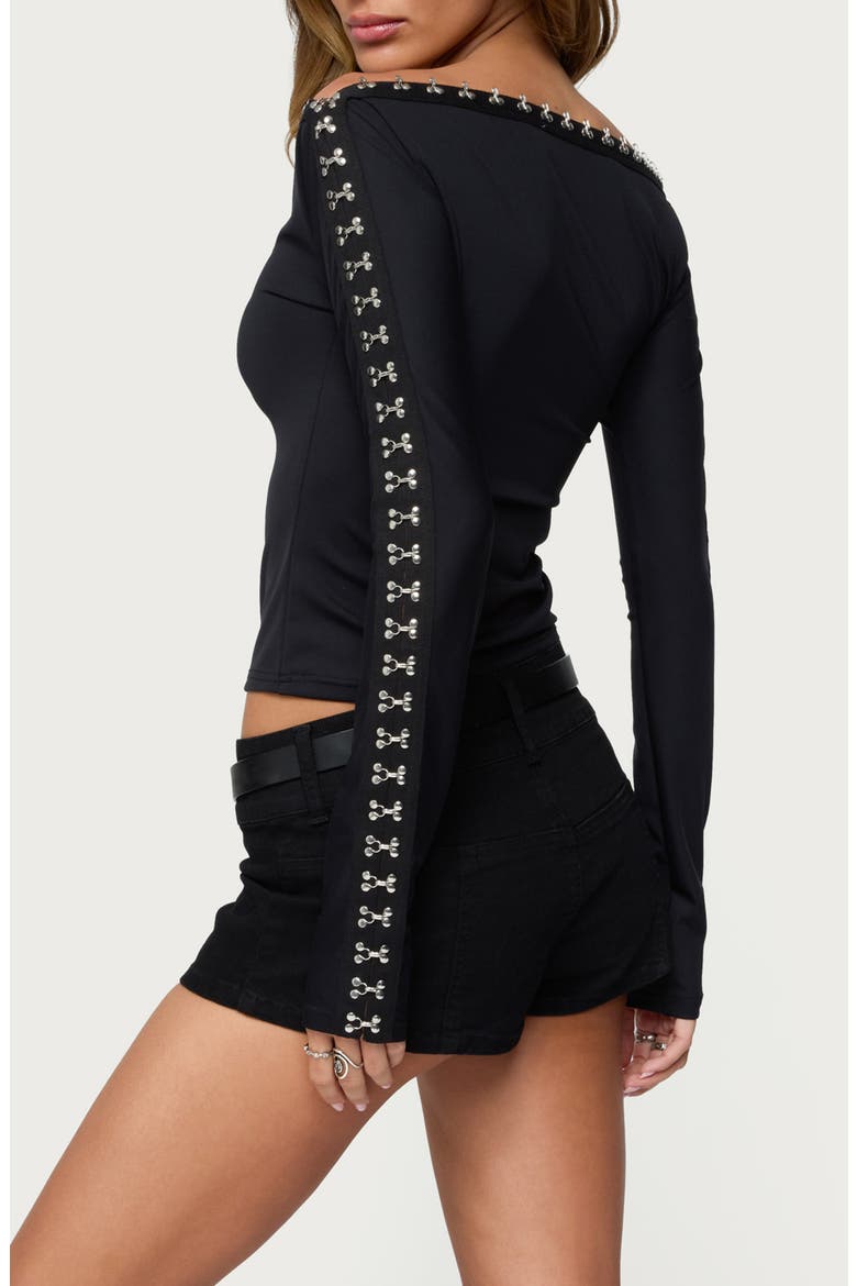 Zaina Hook & Eye Trim Crop Top, Alternate, color, BLACK