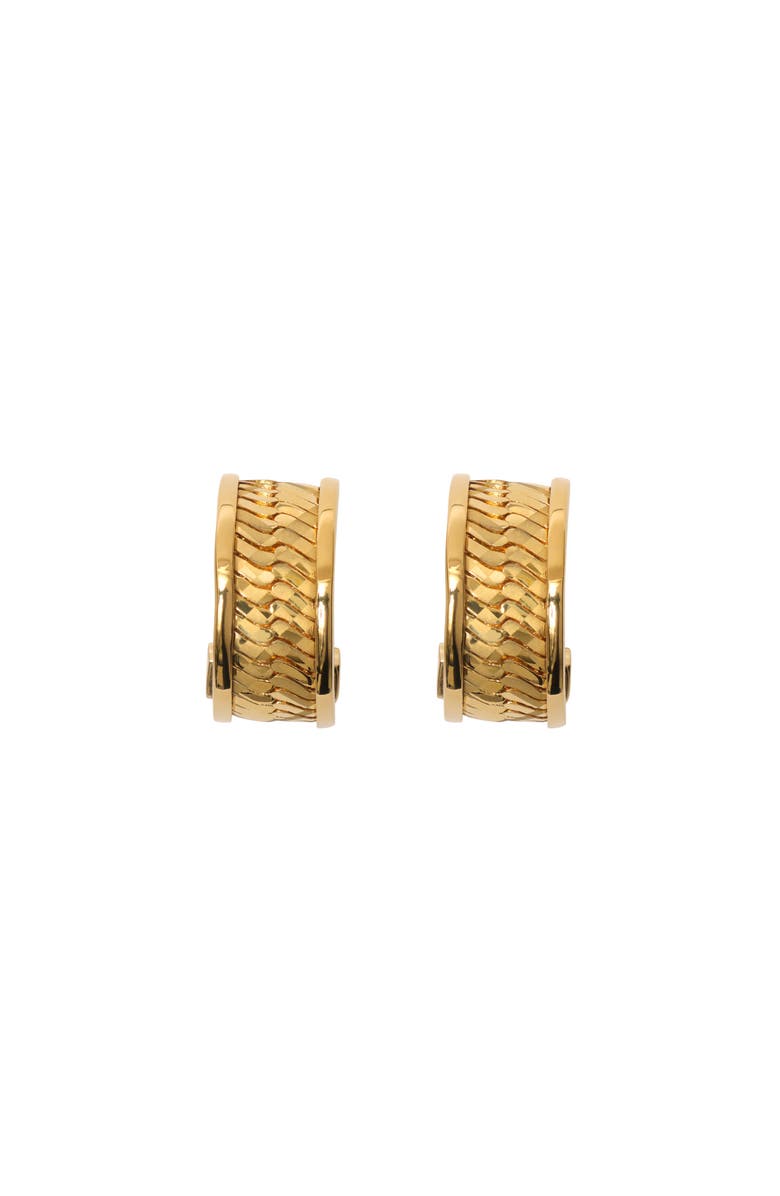Burberry Engraved Check Hoop Earrings, Main, color, Gold