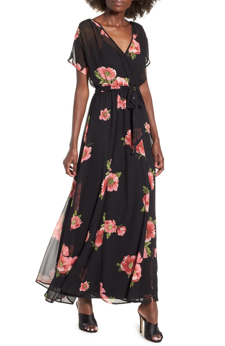 Row A Surplice Tie Floral Maxi Dress, Main, color, 