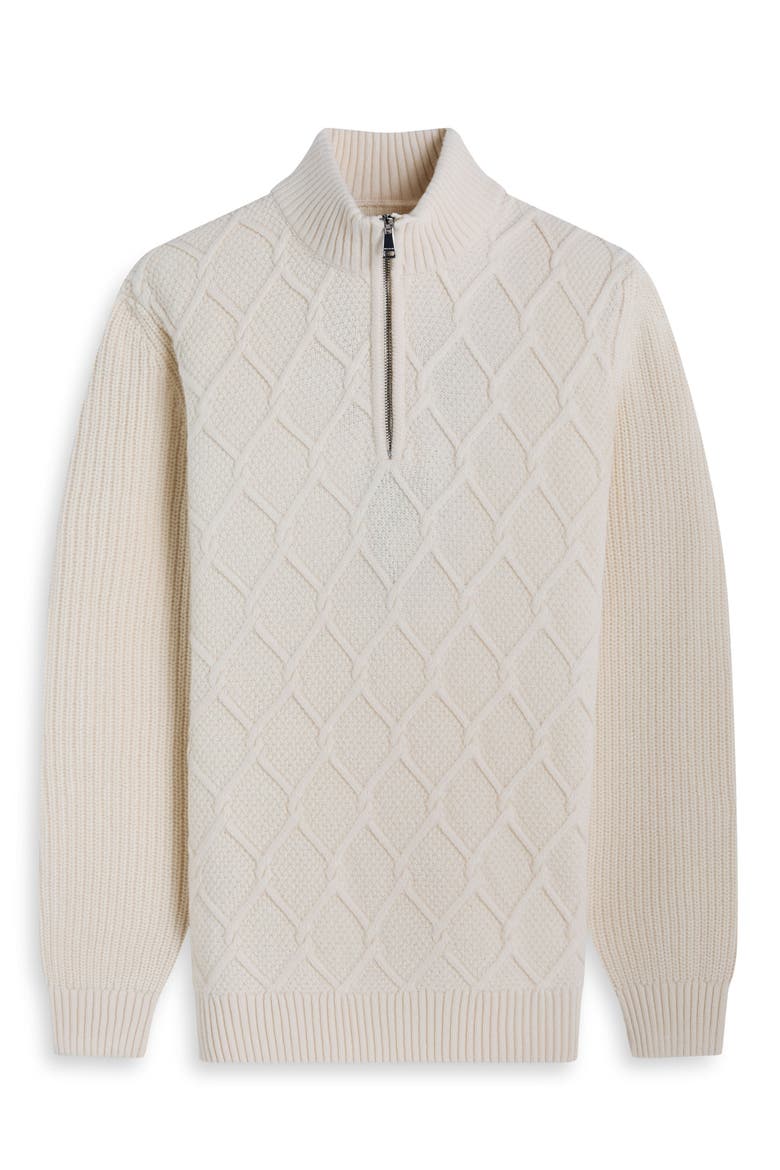 Merino Wool & Cotton Diamond Quarter Zip Sweater, Alternate, color, CHALK