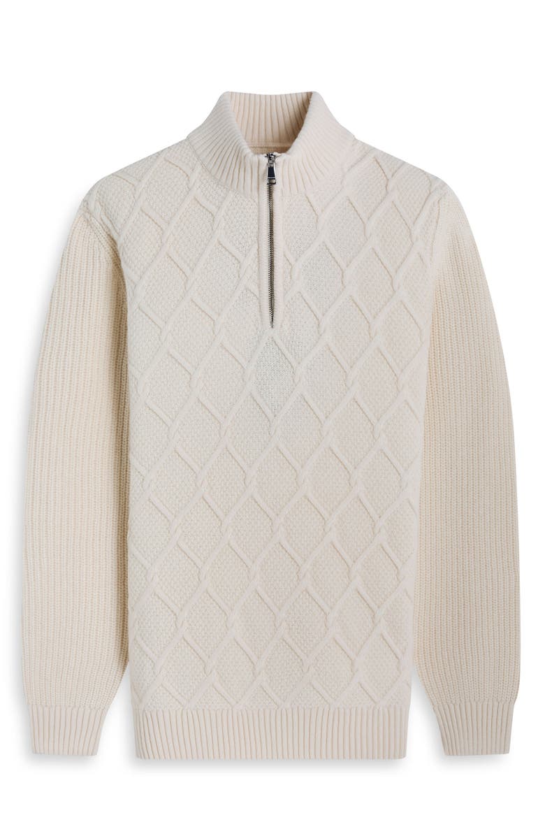 Bugatchi Merino Wool & Cotton Diamond Quarter Zip Sweater, Alternate, color, Chalk