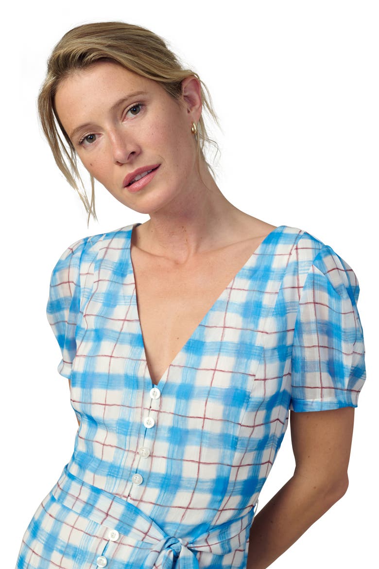 The Halle Button Front Midi Dress, Alternate, color, BLUE/ RUST CHECK