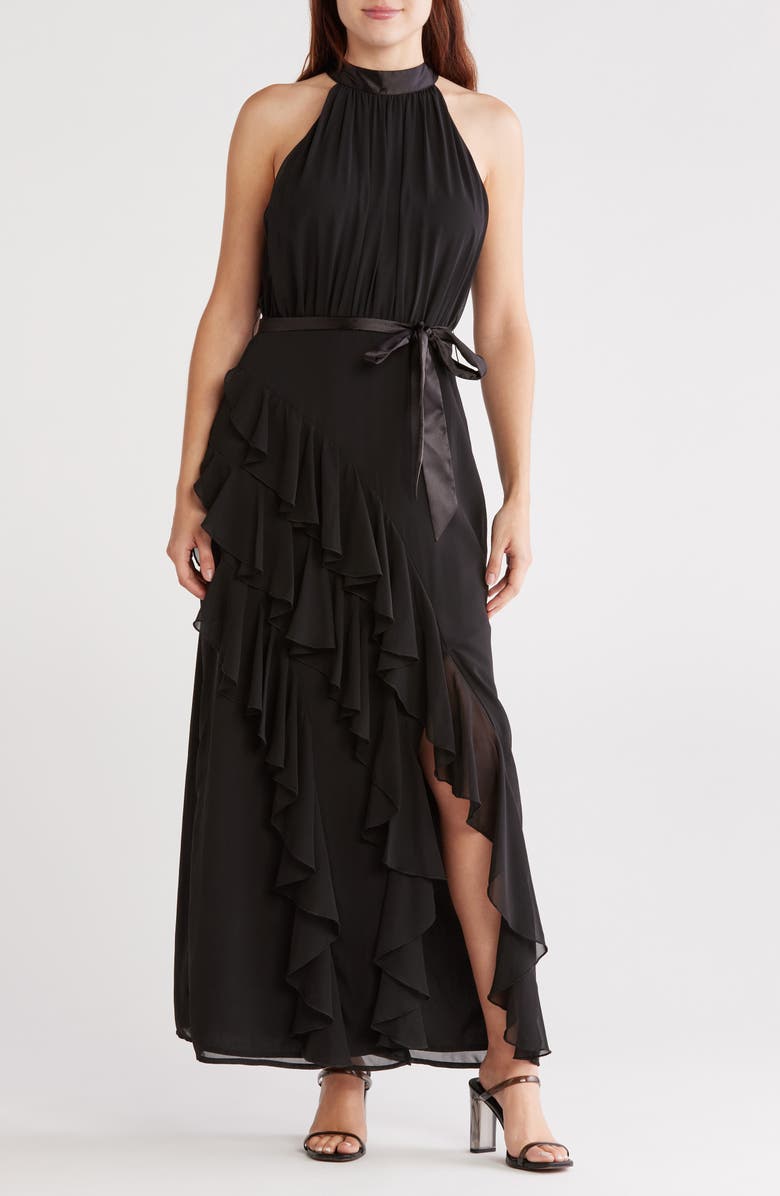 AREA STARS Nadine Ruffle Maxi Dress, Main, color, Black