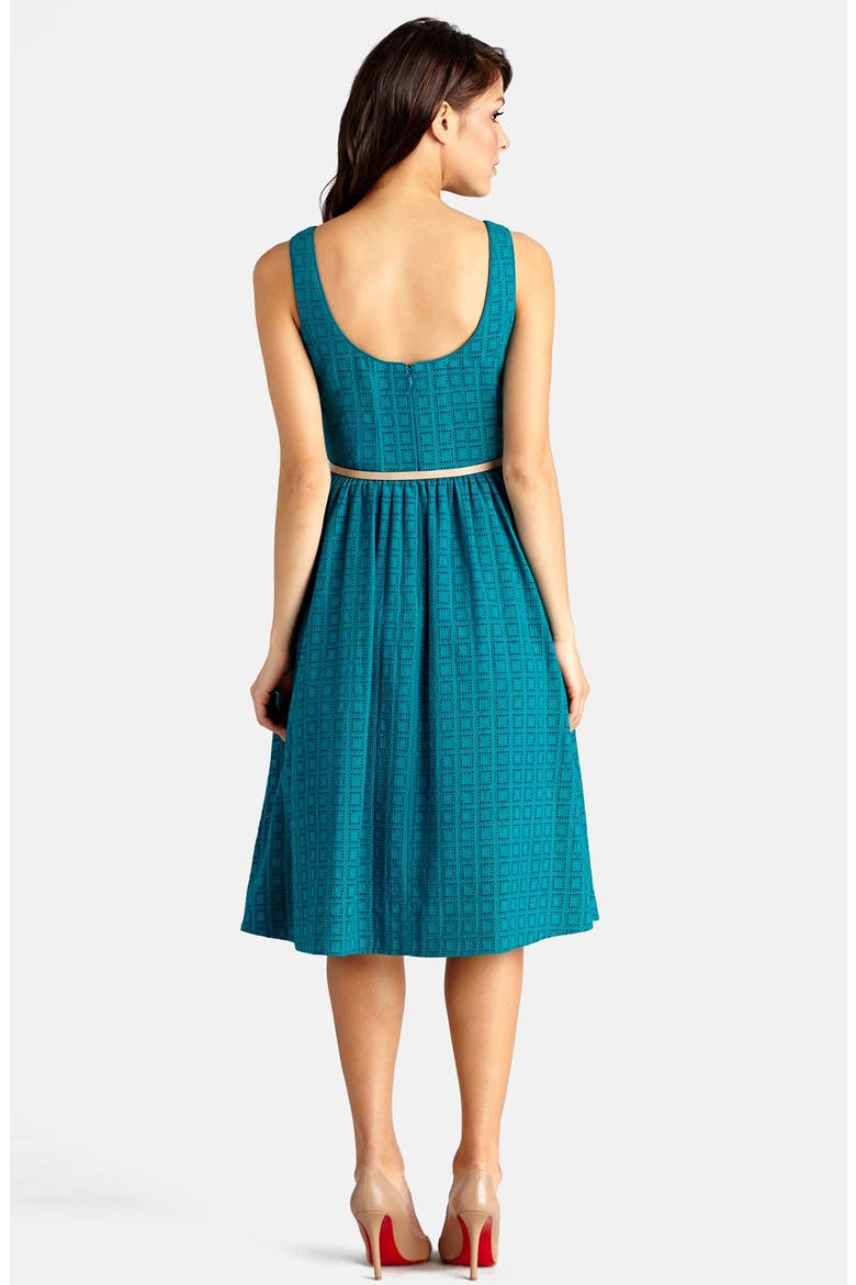Belted Eyelet Lace Fit & Flare Dress, Alternate, color, TEAL