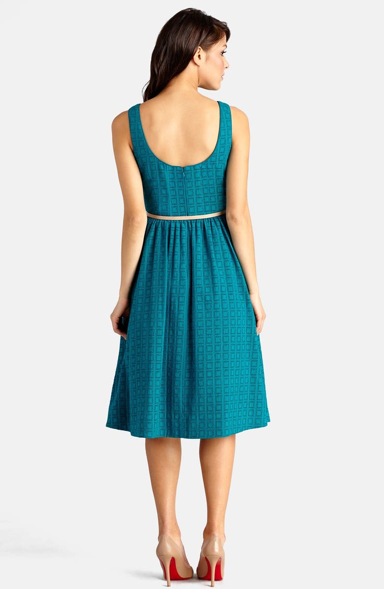 Donna Morgan Belted Eyelet Lace Fit & Flare Dress, Alternate, color, 