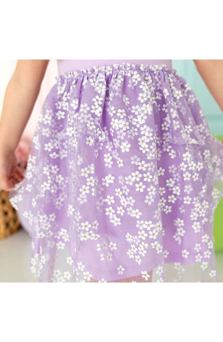 Sweet Wink Lavender Ditsy Daisy Easter Tiered Short Sleeve Tutu Dress, Alternate, color, 