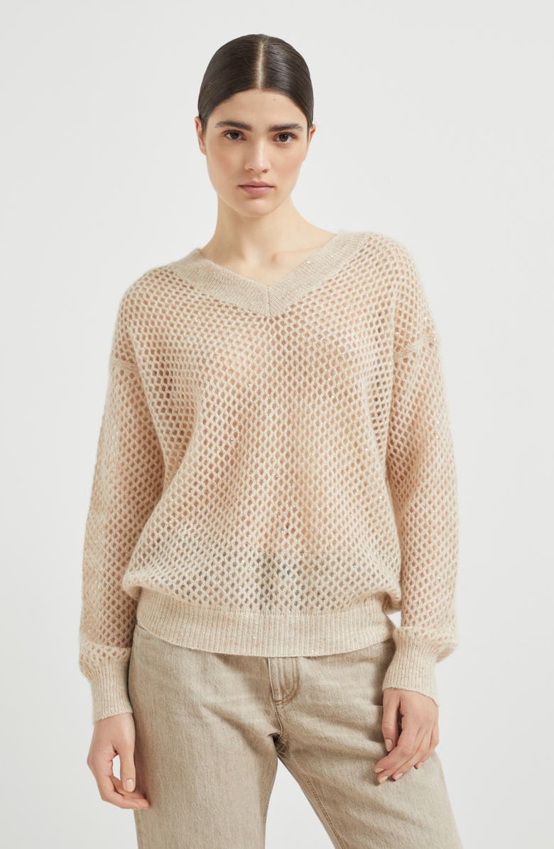 Brunello Cucinelli Dazzling Mesh sweater, Alternate, color, Warm Beige