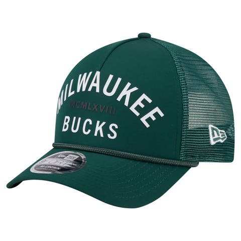 Men's New Era  Hunter Green Milwaukee Bucks Minimalist A-Frame 9FORTY Trucker Hat